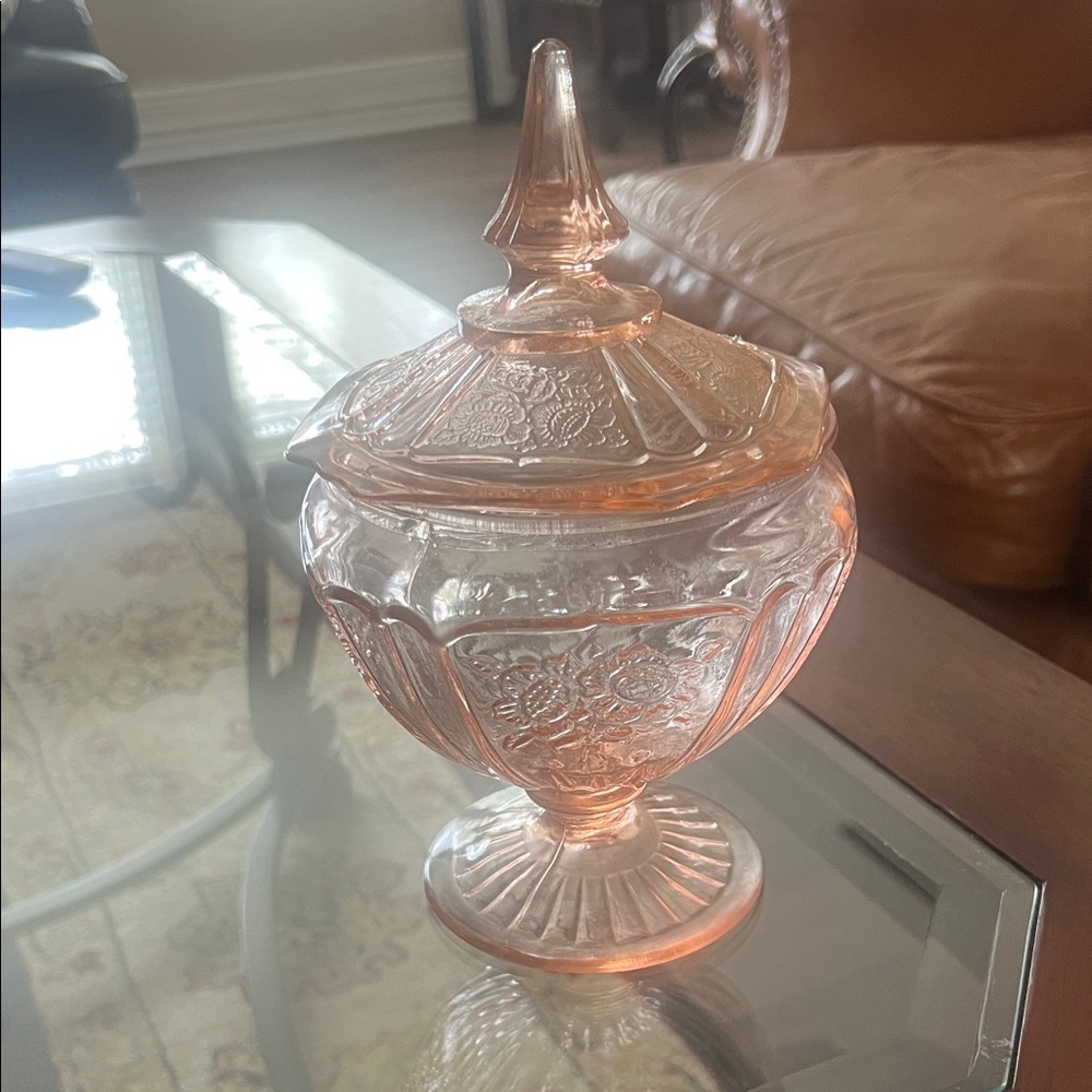 Pink Depression Glass Covered Candy Dish - Elegant Home Accent